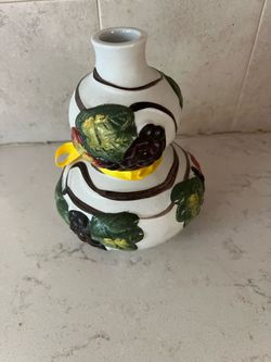 Ceramic Gourd Vase with Raised Fruit Design