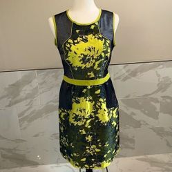 Reina Diaz Yellow &amp; Black/Grey Dress fully Lined with back Zipper . Size 11 