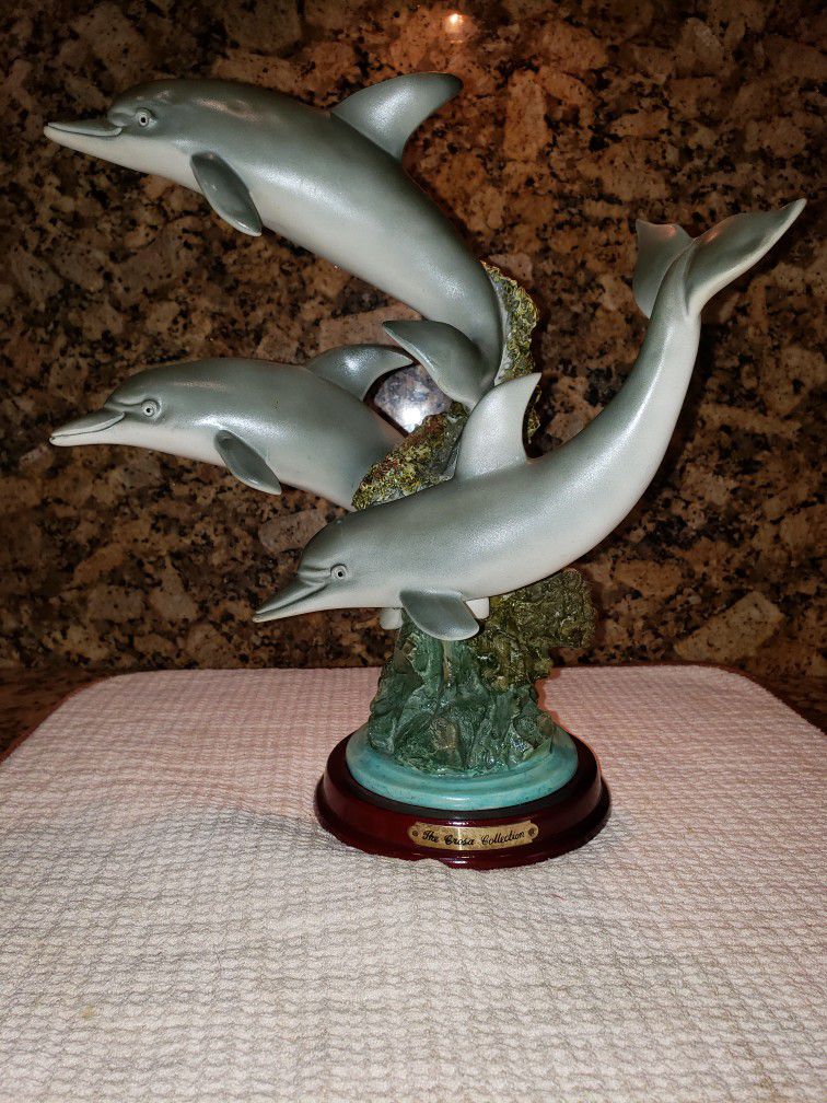Double Dolphin Statue On Base.. Named