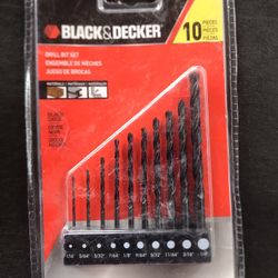 New Black & Decker 10 Piece Drill Bit Set