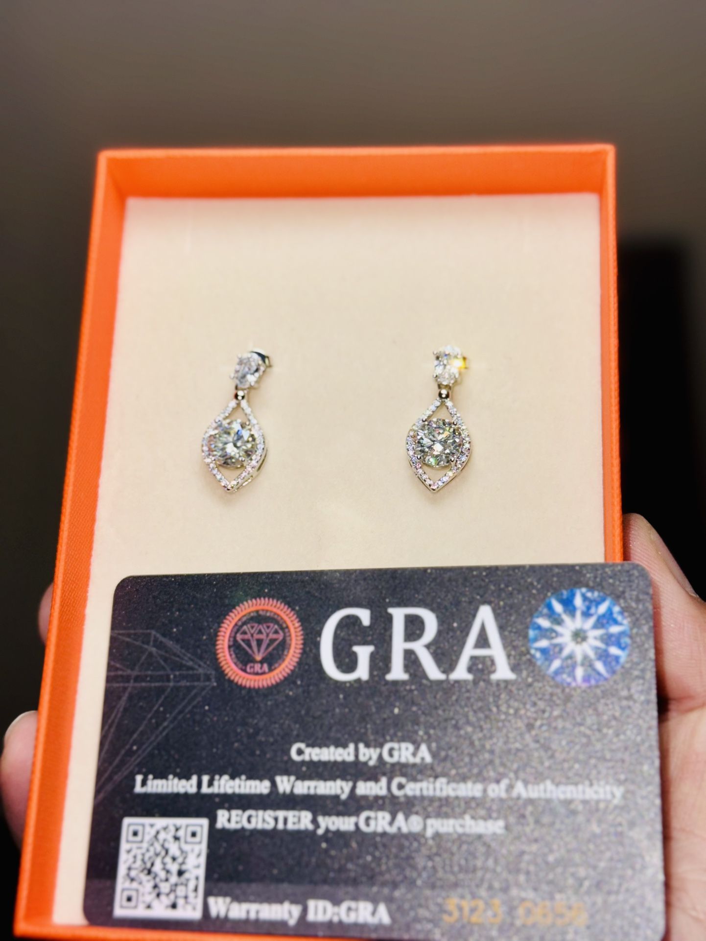 4.3ct moissanite Dangle stud earings + 14k white gold