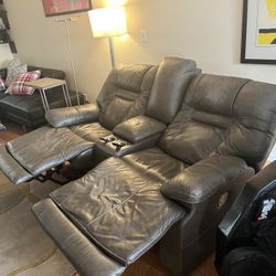 Dark Gray  Leather  Power Reclining Sofa with Power Headrest