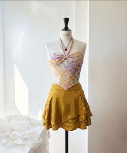 Free People Mustard Yellow Satin Wrap Mini Skirt