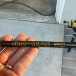 Two fishing poles and one reel.