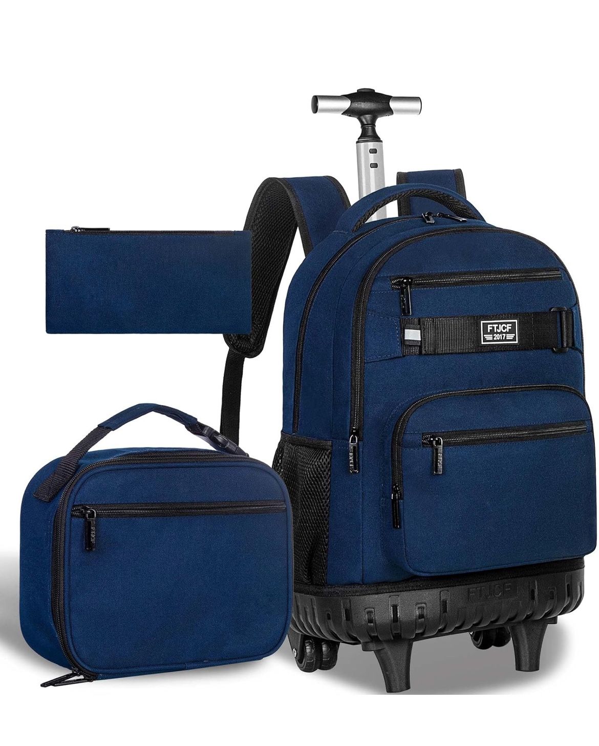 3PCS Rolling Backpack for Men, 21 Inches Travel Roller Bookbag with Wheels, Teen Boys College Wheeled Backpacks (Blue)