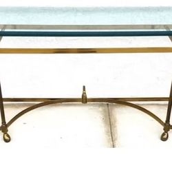 Hollywood Regency Brass And Glass Console Table