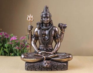 Brand New Shiva Statue, 8” Bonded Bronze Meditating Lord Shiva Idol, Shiv, Siva, Adiyogir