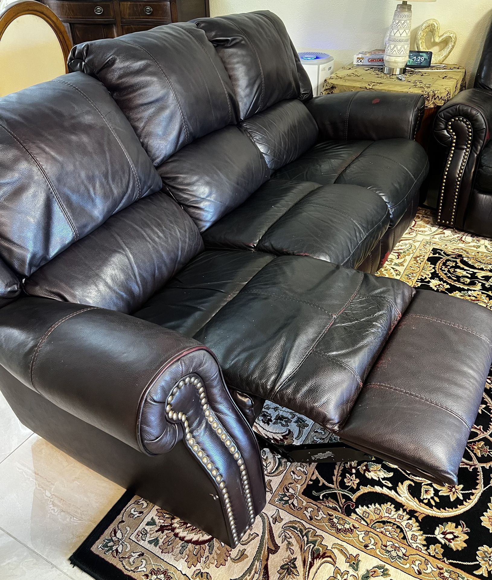 3-Seat Leather Recliner Sofa & Chair Set – Works Great, Dark Chocolate