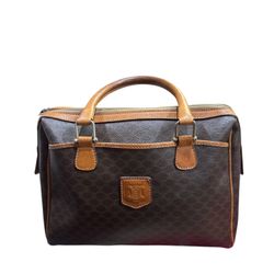 Vintage Celine Macadam Boston Bag Brown Coated Canvas Leather Satche