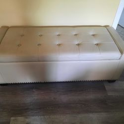 Beige faux leather storage Ottoman