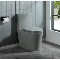 1.1/1.6 GPF Dual-Flush Elongated One-Piece Toilet with 17.13 in. Comfort Seat Height, Ceramic Glazed Surface(Soft Close Seat Included), Light Gray AB-
