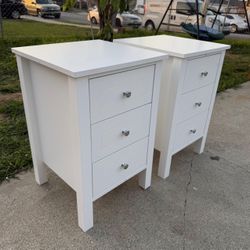 New RAAMZO 3 Drawer Nightstand Set of 2 with Solid Wood Legs, Wooden Bedside Table with Spacious Storage Drawer for Bedroom, Night Stand Bedside Cabin