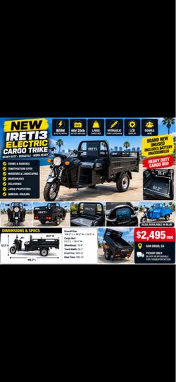 NEW IRETI3 Electric Cargo Trike w/ Battery – 800W Heavy Duty