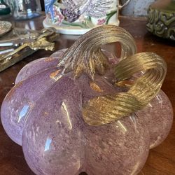Purple Crystal Pumpkin Figurine Hand Blown Glass Pumpkin Ornament Party Decor