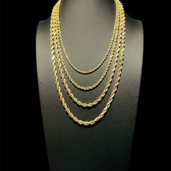 10K Diamond Cut Rope Chains 2mm-5.5mm