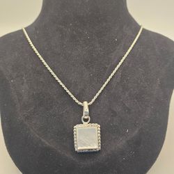 925 Sterling Silver Rope Chain Pendant Necklace 18" 14.8g Square Stone