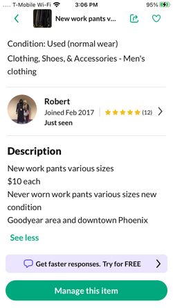 New Work Pants Various Sizes $10