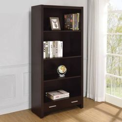 **SALE** 5 Shelf Bookcase With Storage Drawer In Dark Cappuccino 