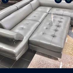 *June Sale Event!!!*---Attractive Ibiza Gray Leather Sectional Sofa W/Ottoman---Delivery And Financing Available😉