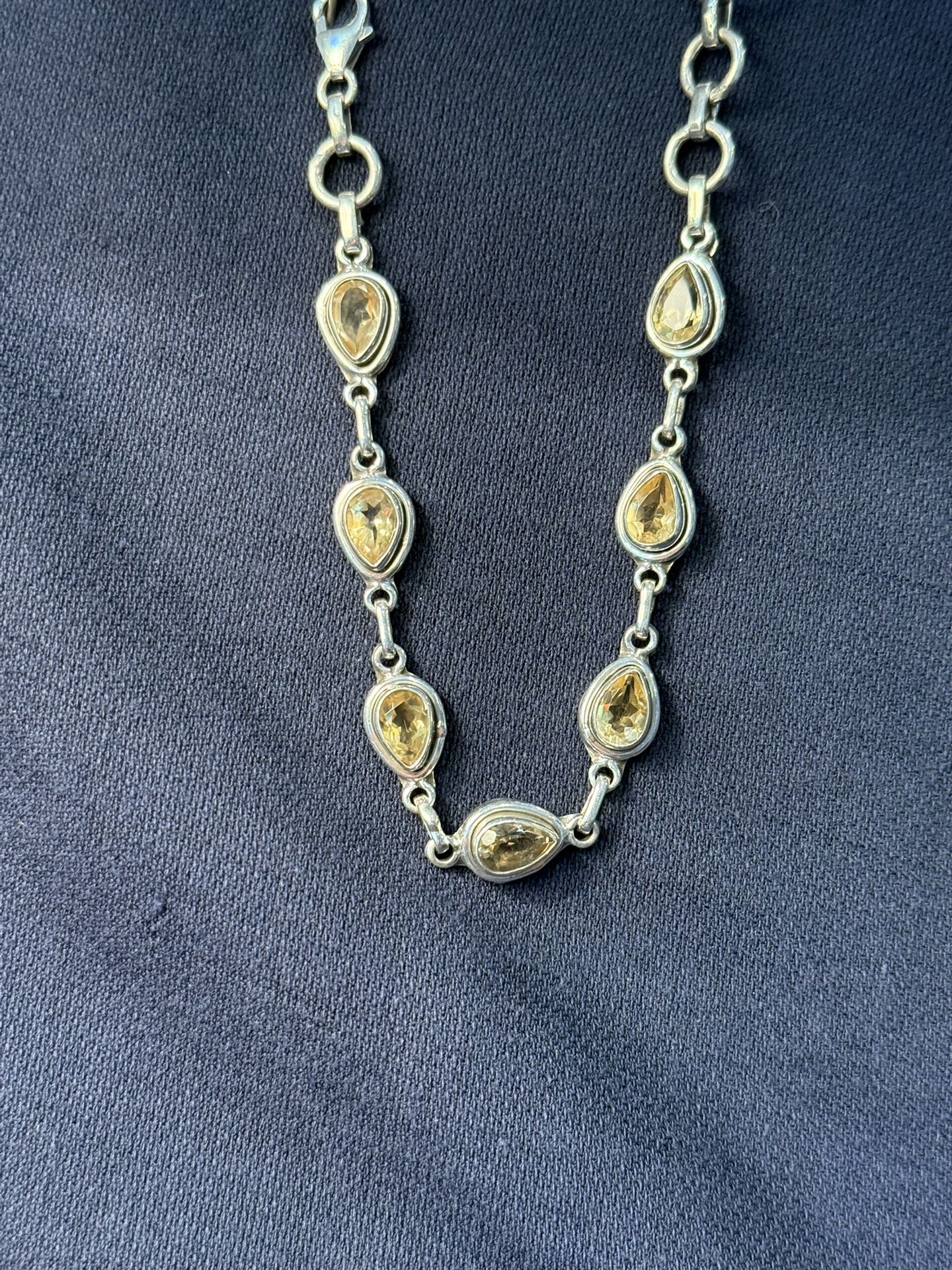Sterling Silver Tennis Bracelet With Yellow Citrine Adjustable New