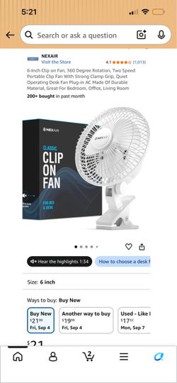 6-Inch Clip on Fan, 360 Degree Rotation, Two Speed Portable Clip Fan