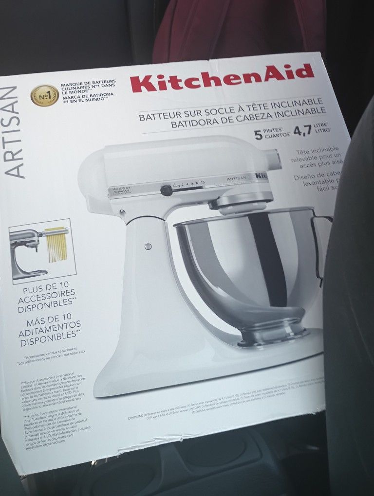Brand New Artisan White And Silver KitchenAid Mixer
