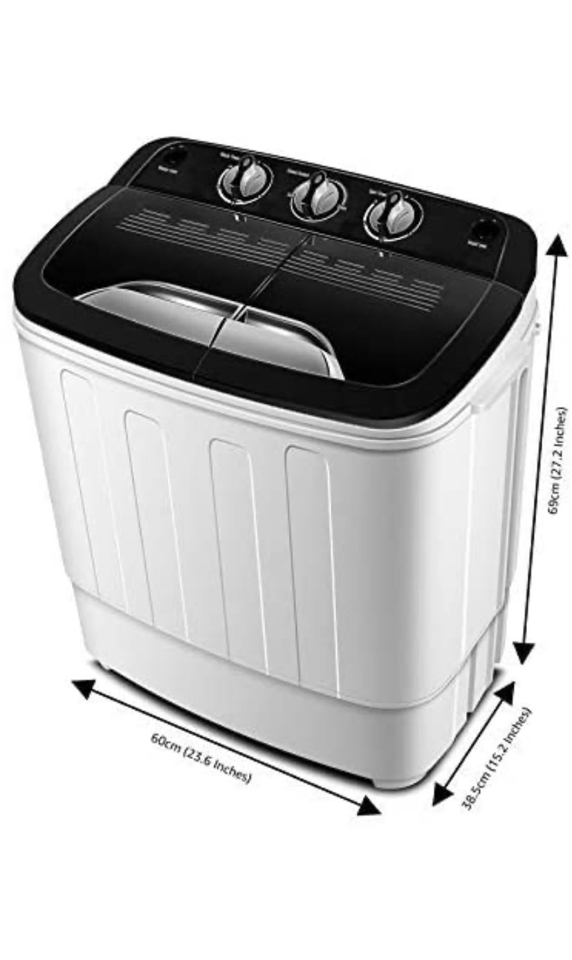 Portable Washing Machine TG23 - Twin Tub Washer Machine with 7.9lbs Wash and 4.4lbs Spin Cycle Compartments by Think Gizmos