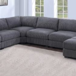 Brand New Grey Super Plush Corduroy Modular Sectional Sofa