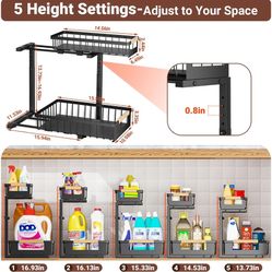 Under Sink Organizer 1 Pack Pull out Cabinet Organizer 2 Tier Metal Shelf Undersink Rack for Kitchen Bathroom Pantry Cabinet Organization and Storage,