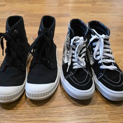 2 Pairs High Top Sneakers Size 6.5 - Vans Sk8-Hi Skull & Black Canvas