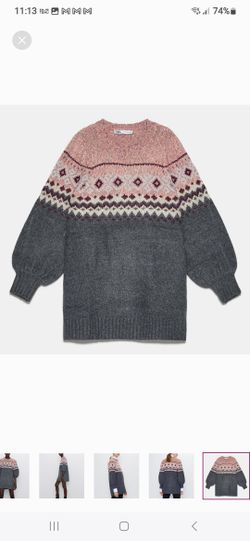 Zara Balloon Sleeve Knit Jacquard Dress Size S