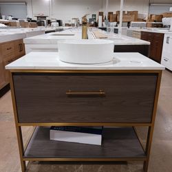 36in Bathroom Vanity With Quartz Top And Sink Included Faucet Bundle