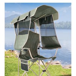 TWO Docusvect Brand Folding Camping Chairs with Shade Canopy