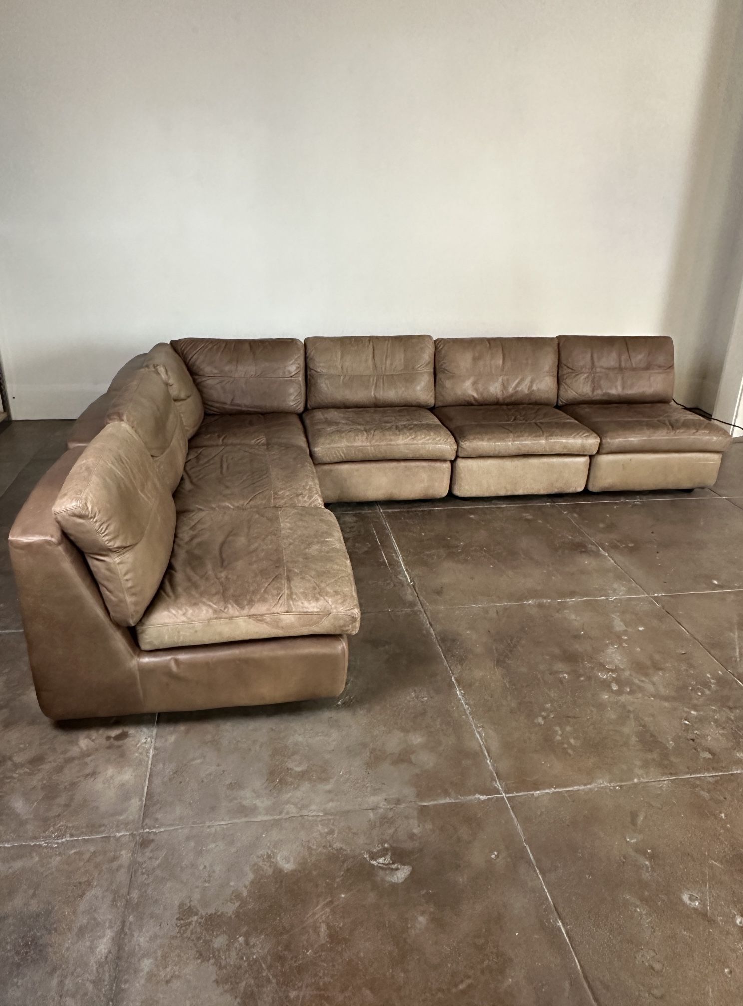 1970s Taupe DeSede Leather Modular Sofa