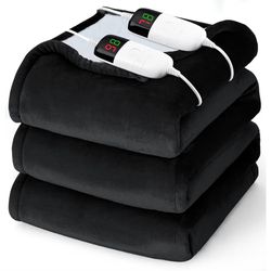 Heated Electric Blanket Queen Size - 84" × 90" Heating Blanket with Dual Control, 10 Heating Levels & 8 Hours Auto Off, Soft Warm Flannel Blanket,