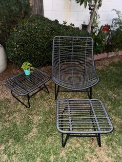 Outdoor Wicker Chair, Ottoman & Side Table Set