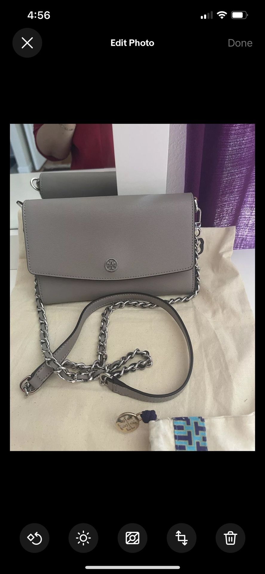Tory Burch Women's Robinson Chain Wallet Crossbody Bag Gray Chain/leather Strap
