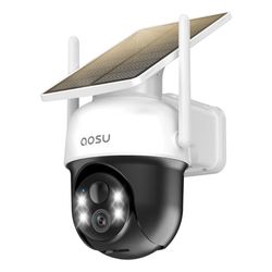AOSU Solar Camera Security Outdoor - 100% Wire-Free Security Cameras Wireless Outdoor for Home Surveillance with Fixed Solar Panel, 360° Panoramic Vie