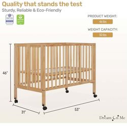 Full-Size Portable Baby Crib in Natural,