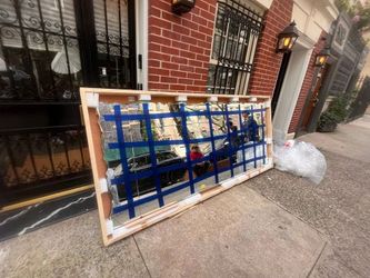 A Vintage Midcentury Modern Long Elegantly Scalloped Mirror With Medallion Approx  98”L x 42”H