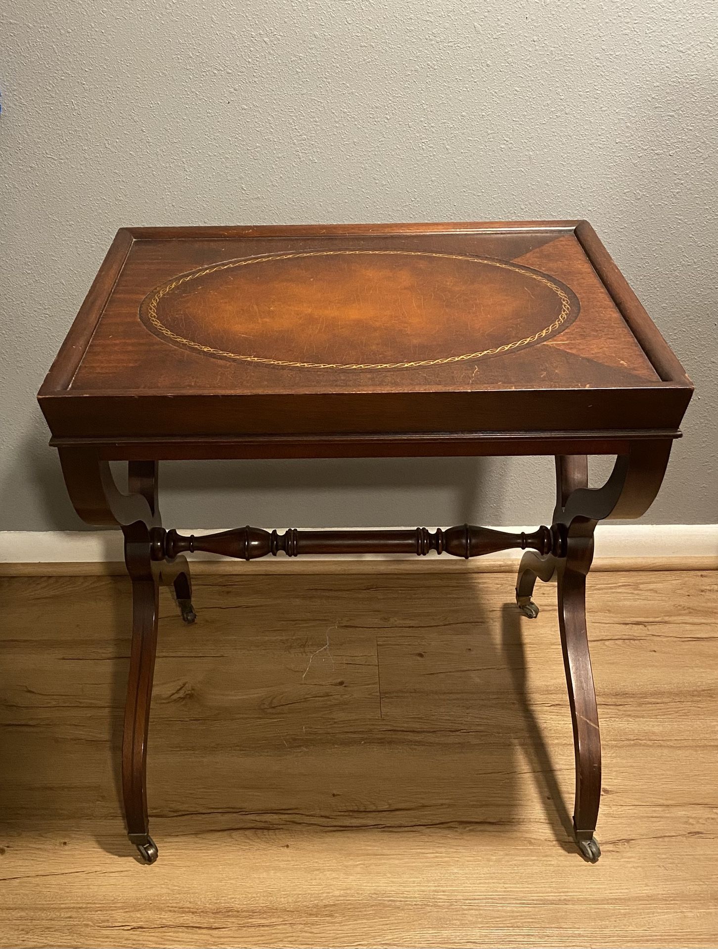 Antique Weiman Heirloom Leather Top Side Table with Casters