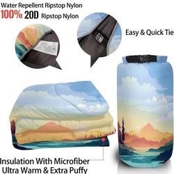 Outdoor Puffy Camping Blanket, Lightweight Down Alternative Puffy Printed Camping Large Ultra Warm Hammock Top Quilt Waterproof Blanket for Traveling 