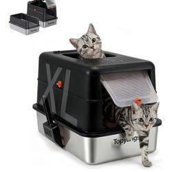 New Black Stainless Steel Cat Litter Box 