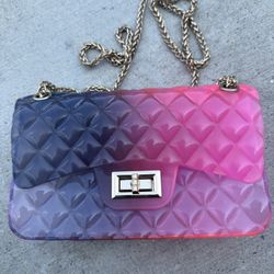 Quilted PVC Crossbody Bag Purse for Women Jelly Rainbow Handbags with Chain Strap