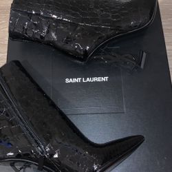 Saint Laurent Opyum Croc-Embossed Leather Booties