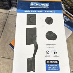 Schlage Addison Aged Bronze Single Cylinder Door Handleset with Georgian Knob