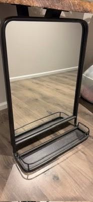 Mirror with Shelf Black Metal Frame