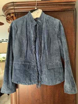 Leather Sued Jacket XXS Hip length Blue color