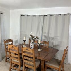 Solid Wood Hacienda Style Dining Set With Extensions & 6 Chairs 