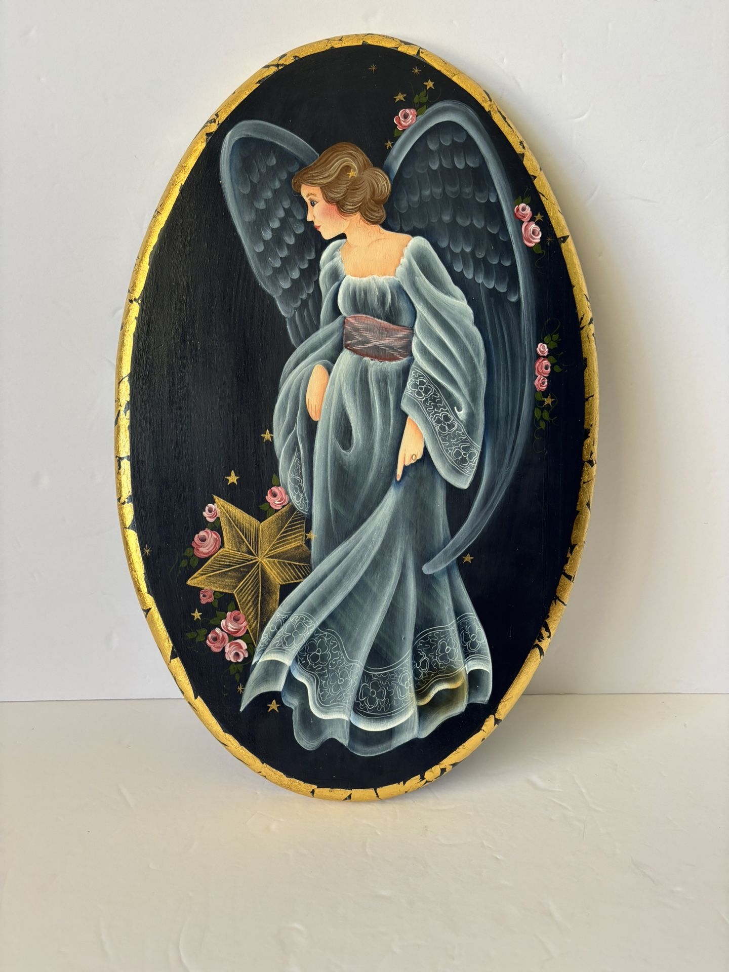 Vintage 1997 Hand Painted Large Plaque With Angel